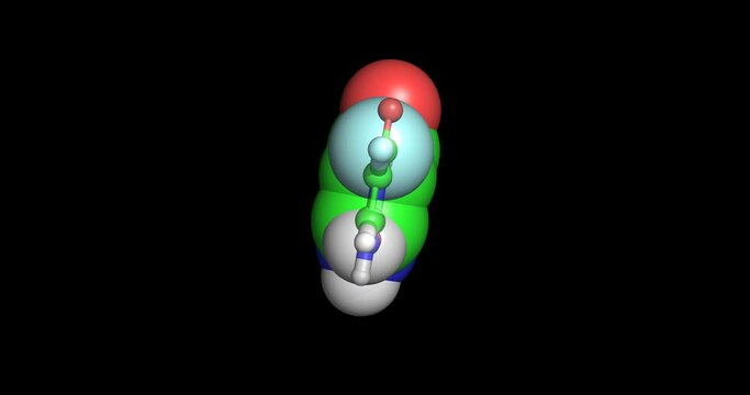 Fluorouracil(5-FU, FU), anticancer drug, 3D molecule, spinning 4K
