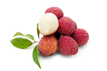 Close Up Bunch of Sweet Lychee On White Background.