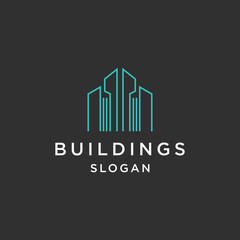Buildings line art logo template vector illustration design