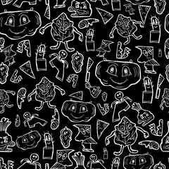 Baby doodle pattern with white line on dark background for your seamless design, hand drawn illustration