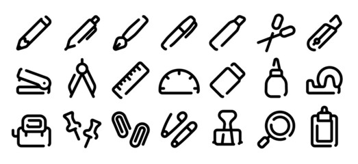 Stationery icon set (Soft bold line version)