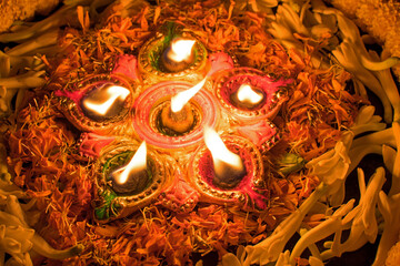 Deepabali , Deepavali or Deepawali - the festival of lights, is widely celebrated in India and now all over the world. Rangoli Diyas - colourful and decorated candles are lit in night.