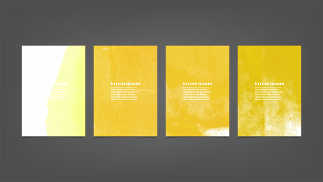 Set Of Yellow Vector Watercolor Backgrounds For Poster, Brochure Or Flyer, Bundle Of Watercolor Posters, Flyers Or Cards. Banner Template.