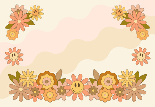 Retro groovy smiley background in 60s 70s style for banners, greeting cards, invitations