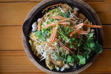 Hot pot oyster omelette  in hot pan