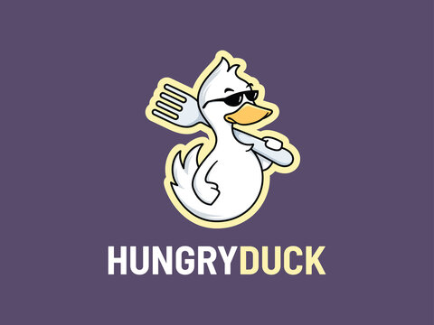 duck cute cartoon with fork. food logo mascot