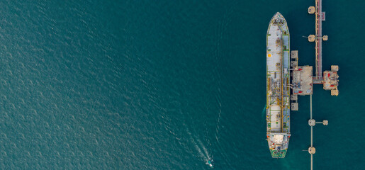 Aerial view petrochemical tanker park offshore at oil terminal commercial port for transfer crude...