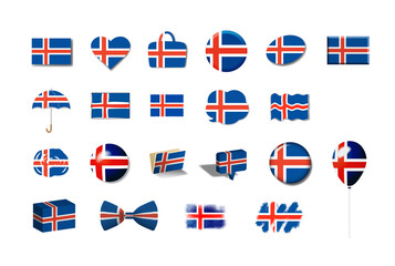アイスランド　国旗イラスト21種