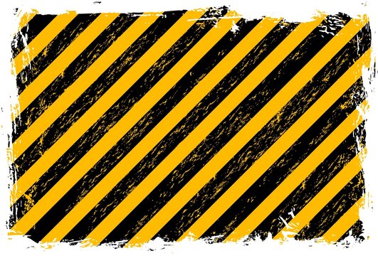 Grunge yellow and black stripes, industrial warning frame, vector caution background. Safety border line frame or hazard danger caution sign with black and yellow grunge stripes pattern background