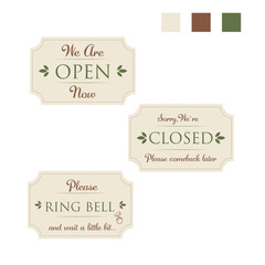 3 Labels, We are Open, Sorry We´re Closed, Please Ring bell