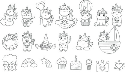 Unicorn cartoon Bundle,Animals cartoon Big collection of decorative for kids,baby characters, card,hand drawn,doodle,clipart, cartoon style.vector illustration