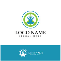 logo design of people doing yoga symbol icon illustration vector