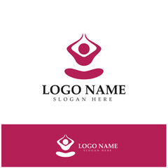 Fototapeta premium logo design of people doing yoga symbol icon illustration vector