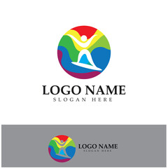 logo design of people doing yoga symbol icon illustration vector