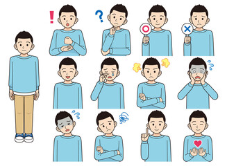 スウェットの男性表情色々セット＿線画