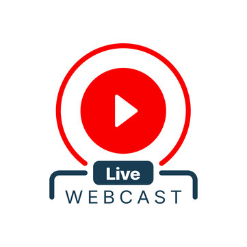 Live Webinar Icon Or Webcast Vector Button Of Online Training, Virtual Workshop And Educational Video Course Or Seminar. Isolated Red Symbol Of Play Button, Web Education, Conferencing, Live Webinar