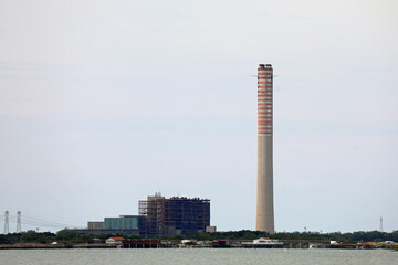 chimney of the Great Thermal Power Plant during the adaptation works for the installation of...