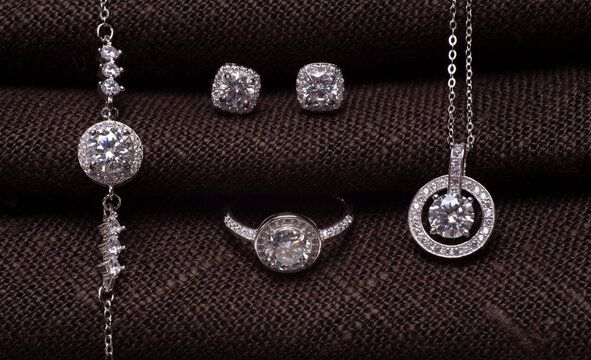 amazingly beautiful silver set with zircons