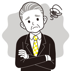 困るスーツのシニア男性