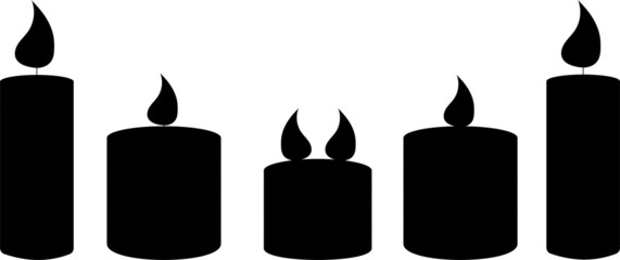 Silhouette of a set of candles. Burning cute wax and paraffin scented candles.Candles decor for home