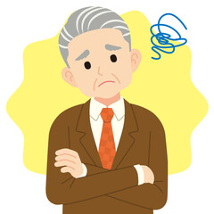 困るスーツのシニア男性＿線なし