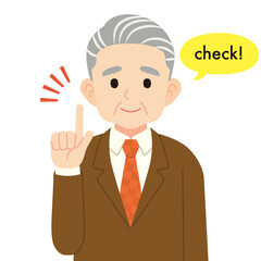 説明するスーツのシニア男性＿線なし