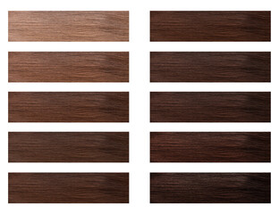 Hair colors palette on white background, top view. Collage