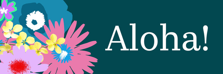 Aloha Floral Flat Bunch Left Text Turquoise  © ileezhun