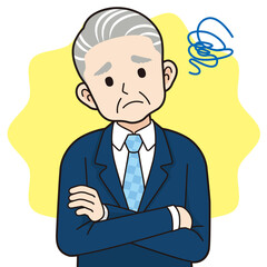 困るスーツのシニア男性　輪郭線あり