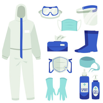 Medical Personal Protective Equipment Or PPE, Flat Vector Illustration Isolated.