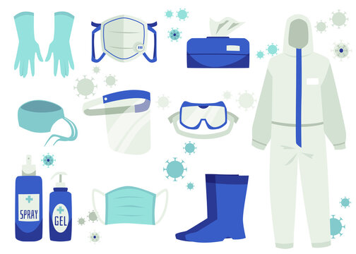 PPE Personal Protective Equipment To Protect Against Viruses, Vector Isolated.