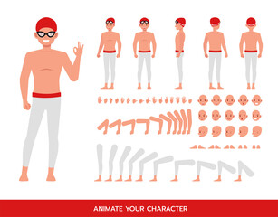 Male swimmer character vector design.  Create your own pose.