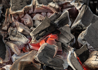 Burning charcoal as an abstract background.