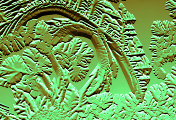 Blue-pink patterns from frost on glass as a background.