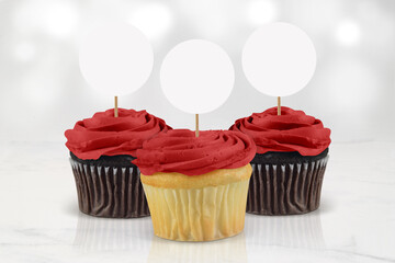 Jolly Cupcake Topper Mockup with Red Frosting