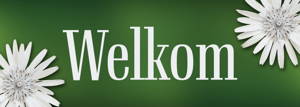 Welkom Flowers Left Right Green Background Text Horizontal 