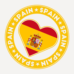 Spain heart flag badge. From Spain with love logo. Support the country flag stamp. Vector illustration.