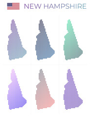 New Hampshire dotted map set. Map of New Hampshire in dotted style. Borders of the us state filled with beautiful smooth gradient circles. Classy vector illustration.