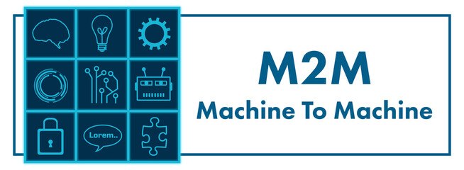 M2M - Machine To Machine Blue Neon AI Symbols Grid Left Box Text 