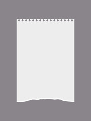 White empty torn out notebook piece, realism, vector illustration