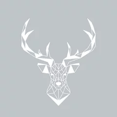 Tuinposter Vector illustration of geometric deer on gray background. Deer is shaped in triangular shapes. Scandinavian style. © greens87