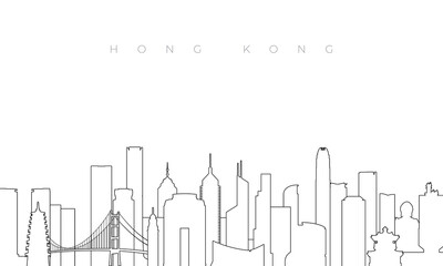 Outline Hong Kong skyline. Trendy template with Hong Kong city buildings and landmarks in line style. Stock vector design. - obrazy, fototapety, plakaty