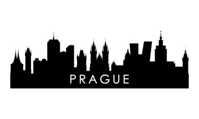 Fototapeta premium Prague skyline silhouette. Black Prague city design isolated on white background.