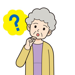 考えるシニア女性　輪郭線あり