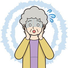 焦るシニア女性　輪郭線あり