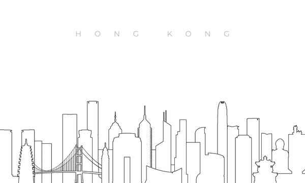 Outline Hong Kong skyline. Trendy template with Hong Kong city buildings and landmarks in line style. Stock vector design.