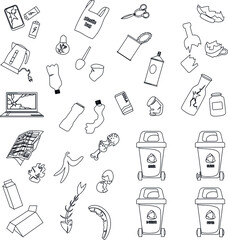 Garbage elements outline vector collection icon set