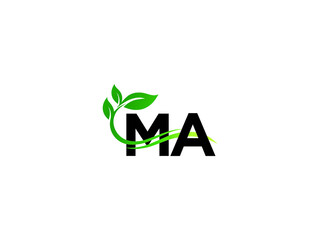Letter MA Logo Icon, Premium Ma am Green Leaf Logo Design For Shop