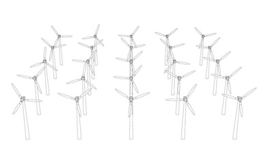 Wind turbines. Vector rendering of 3d