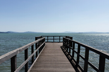 Wooden jetty on lake